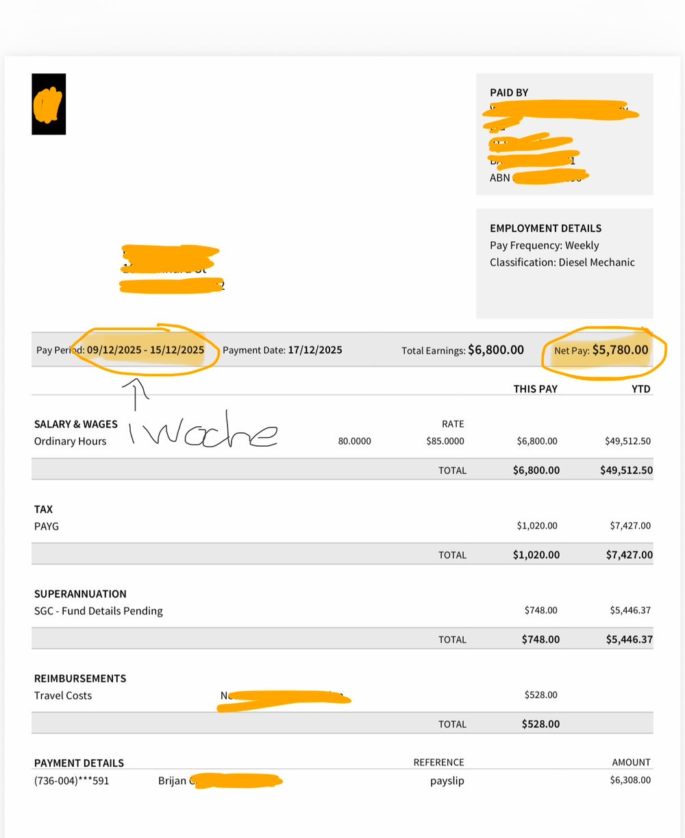 Lohnzettel eines Teilnehmers
